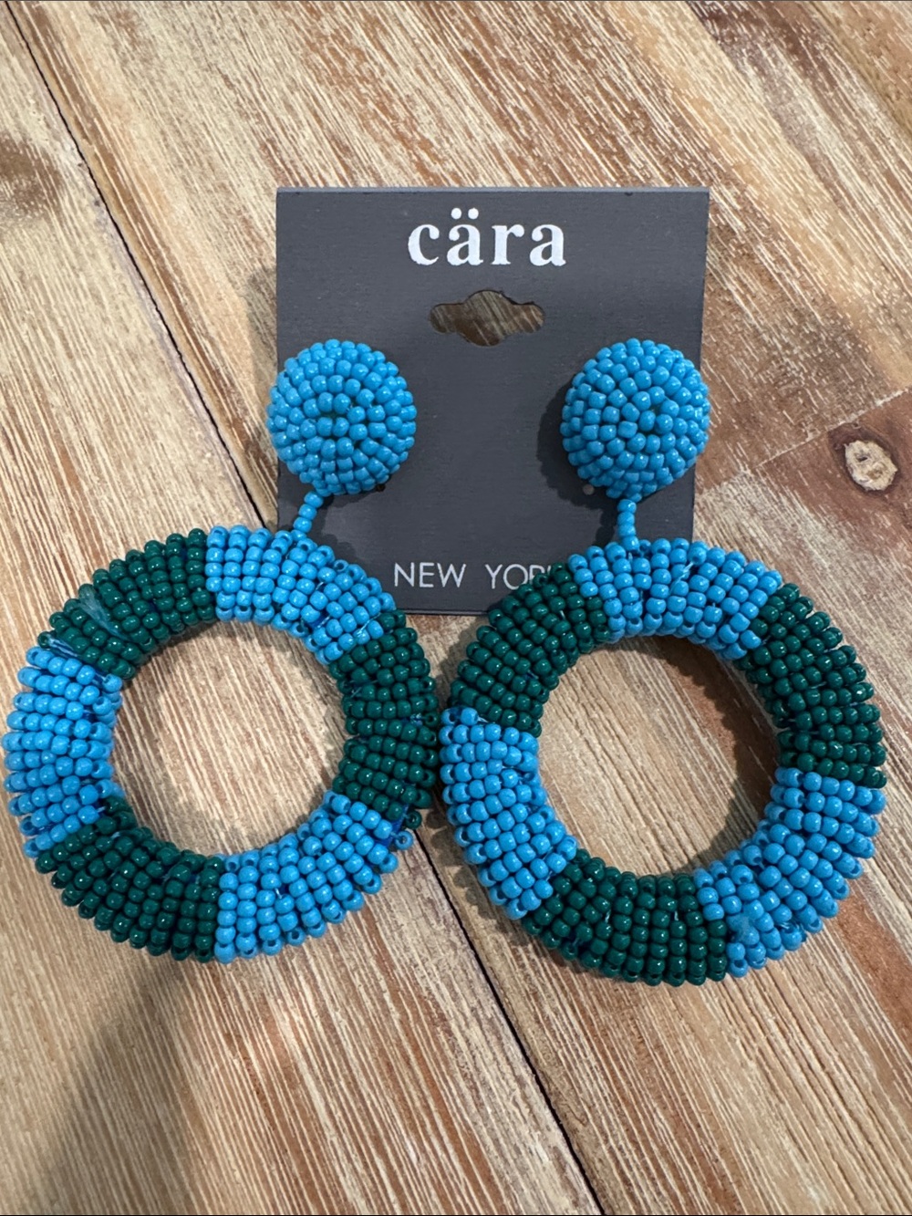 Cara Blue and Green Beaded Hoop Earrings nwt